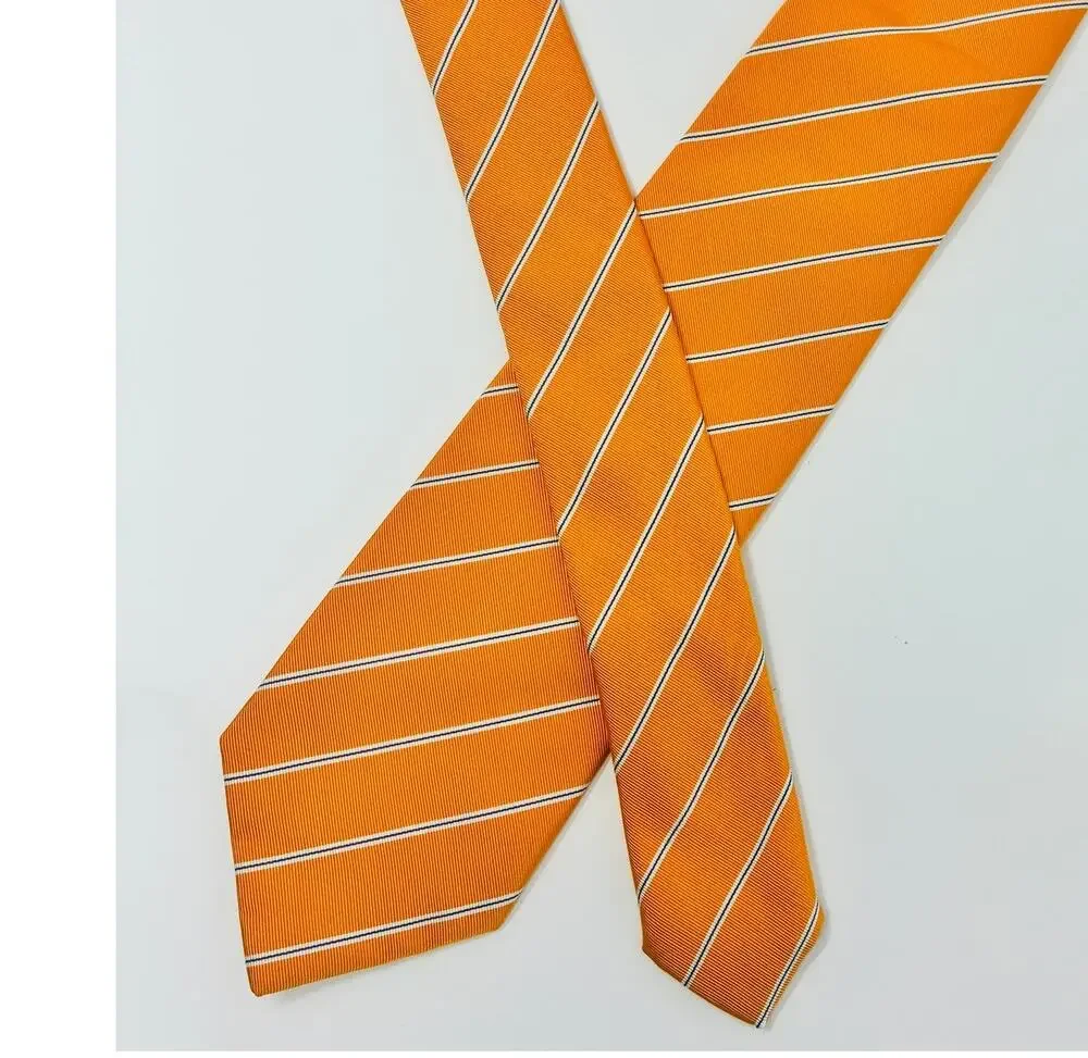 Andrews Milano Orange White Stripe Silk Tie 3x59 Men's Classic Italian Necktie